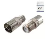 Adapter coaxial socket to F-socket, F-socket to coaxial socket, full metal, DINIC box with Euro hole